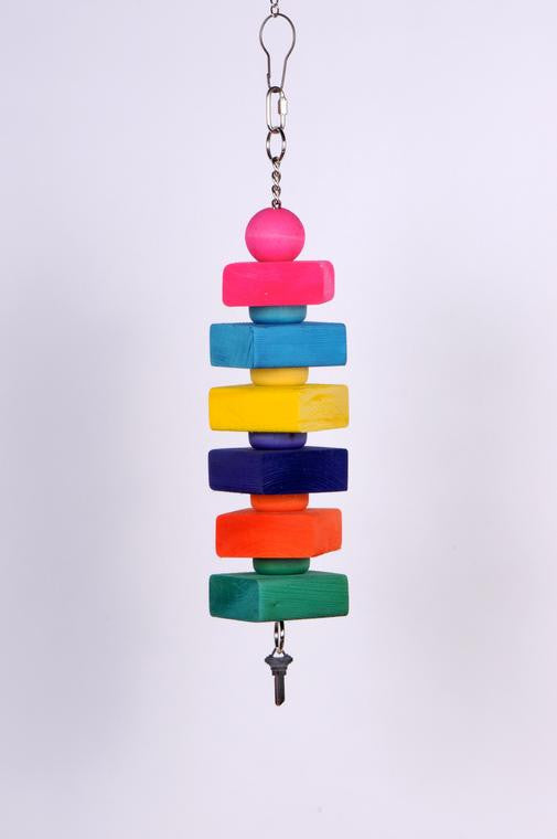 6 Block Wood toy with Wheels & Key